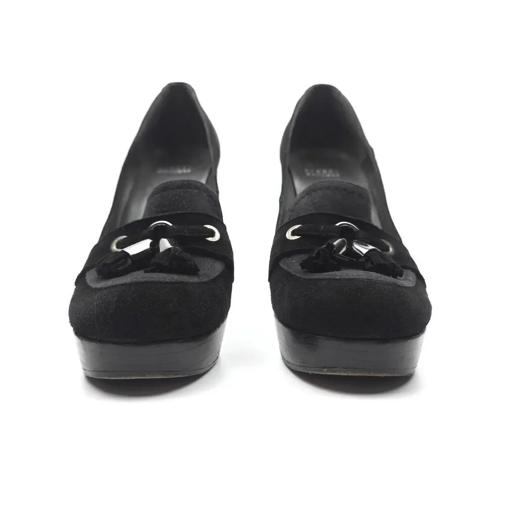 STUART WEITZMAN Suede Tassel Pumps Platform Heel 70s Boho Western Dark Academia